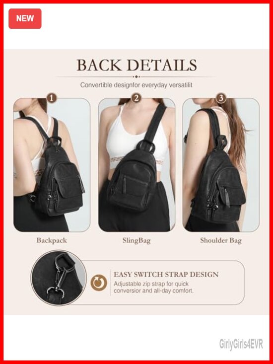 Convertible Faux Leather Sling Backpack Purse 3-Way Carry main image 6